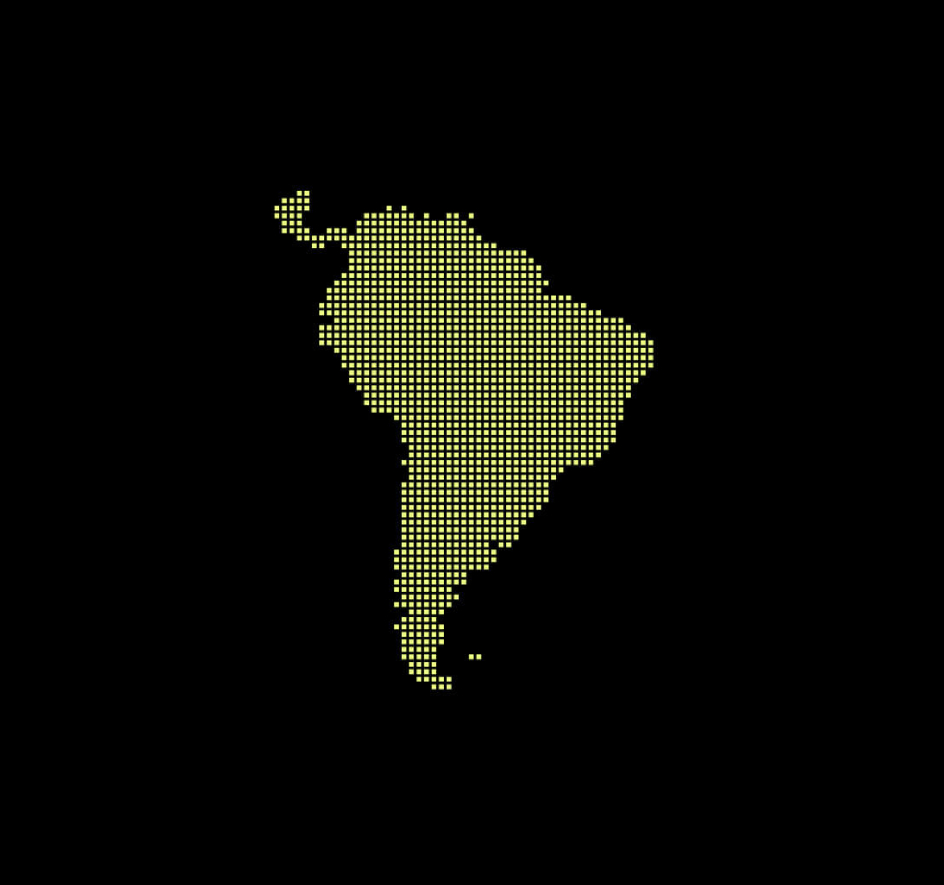 Imagem do mapa da América Latina formado por quadrados amarelos